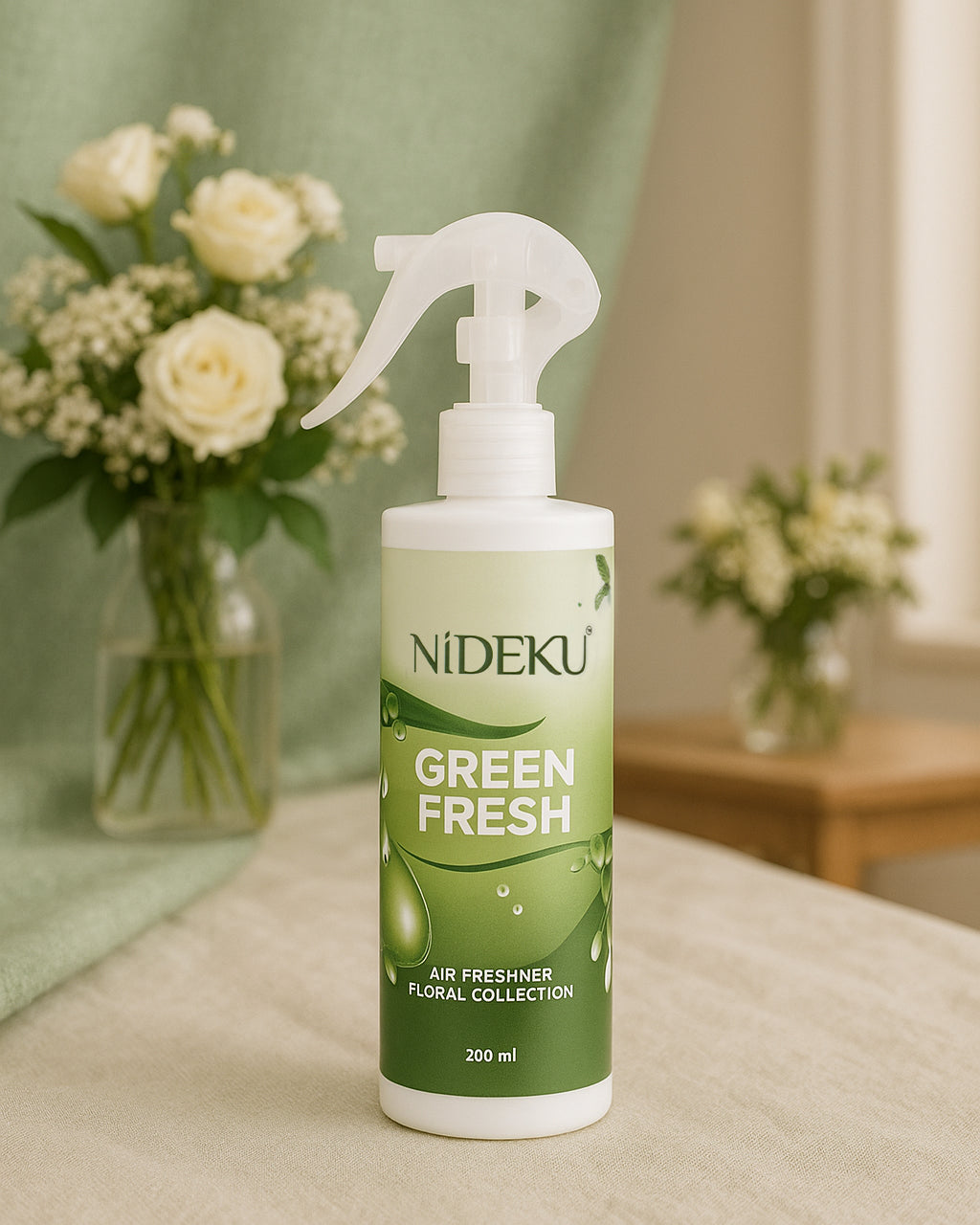 NiDEKU Green Fresh Air Freshener Spray 200ml – Long-Lasting Room Spray & Natural Odour Neutralizer for Home, Bathroom, Office, Pet Areas – Instant Fresh Scent, Eco-Friendly Formula