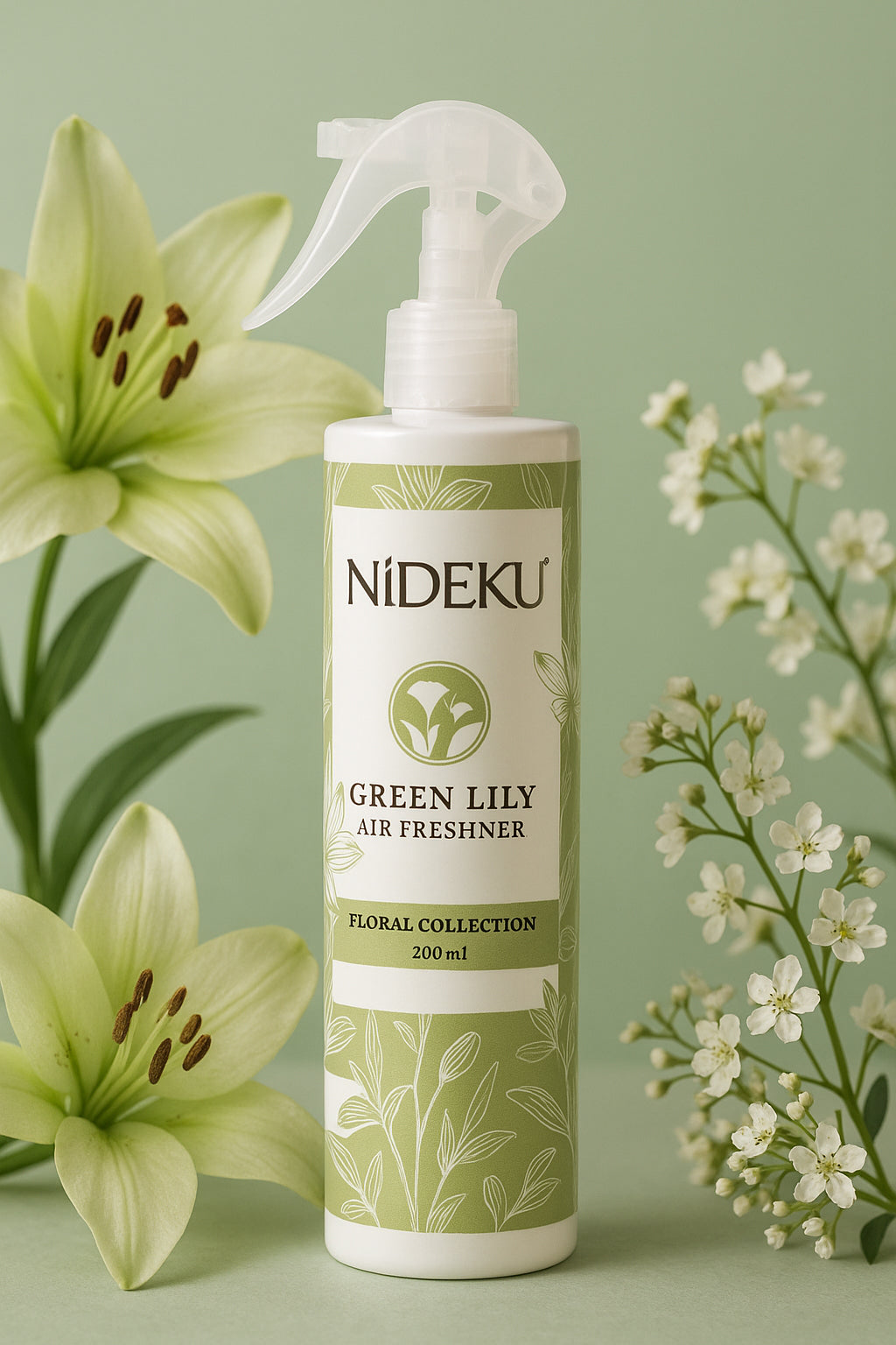 NiDEKU Green Lily Air Freshener Spray 200ml ā Long-Lasting Room Freshener & Odour Neutralizer for Home, Office & Hotel ā Quick Action Floral Fragrance Spray