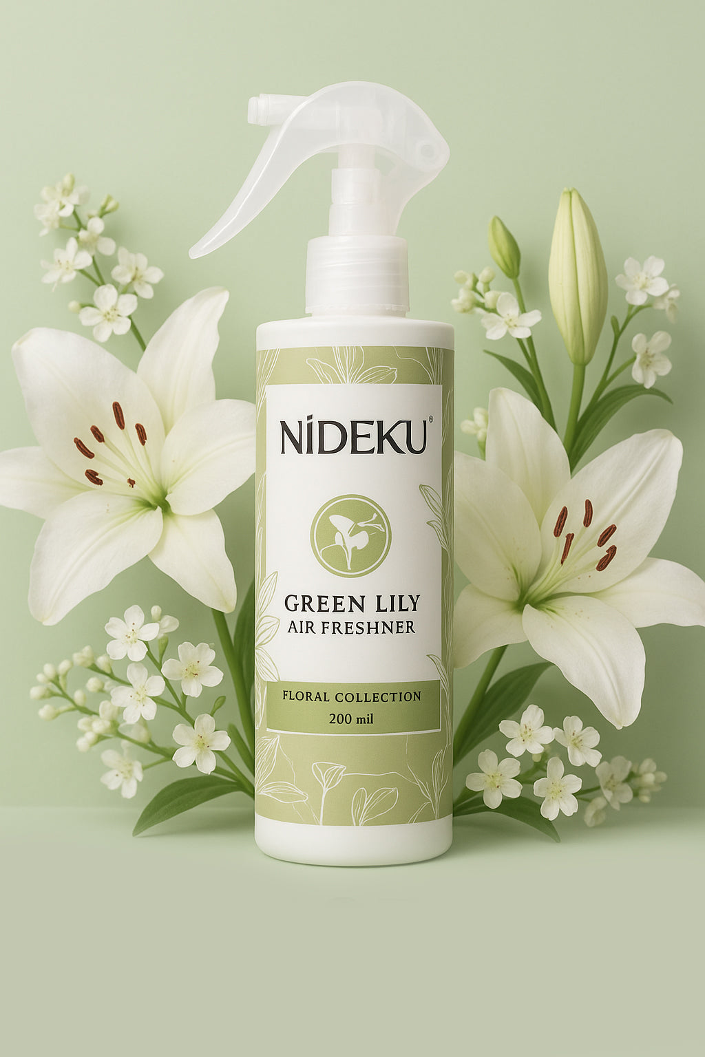 NiDEKU Green Lily Air Freshener Spray 200ml ā Long-Lasting Room Freshener & Odour Neutralizer for Home, Office & Hotel ā Quick Action Floral Fragrance Spray