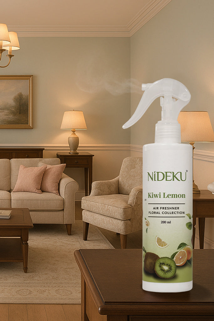 NiDEKU Kiwi Lemon Air Freshener Spray 200ml – Long-Lasting Fresh Mist for Rooms, Bathrooms, Office & Hotels – Instant Odour Neutralizer for Home, Car, Linen & Fabric