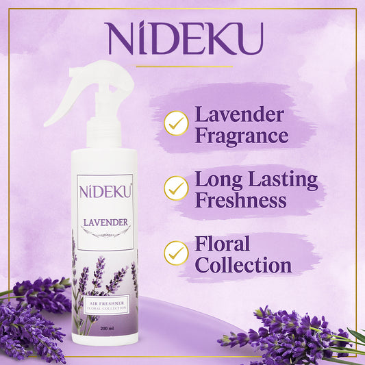 NiDEKU Air Freshener Spray – Pack of 2 (200ml Each) | Lavender & Green Fresh | Long-Lasting Odour Eliminator for Home, Office & Hotel