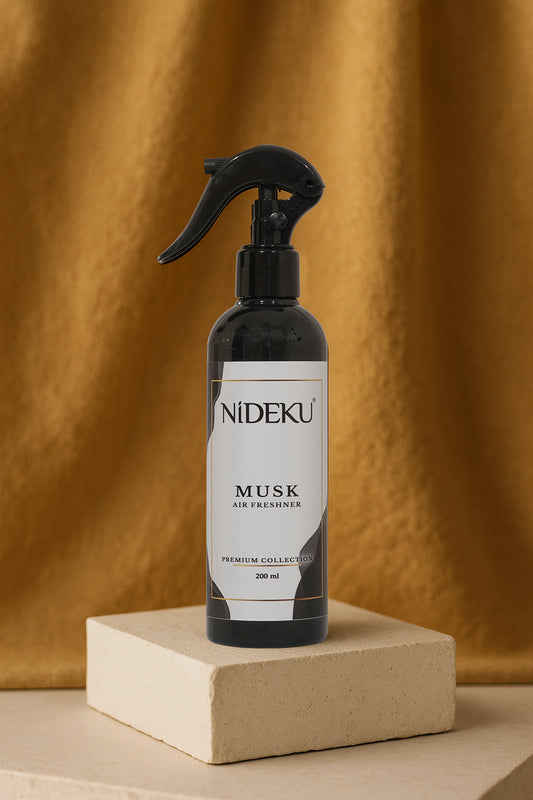 NiDEKU Musk Air Freshener Spray 200ml Long-Lasting, Streak-Free Odour Neutralizer for Bathroom, Kitchen & Office Instant Freshness Formula