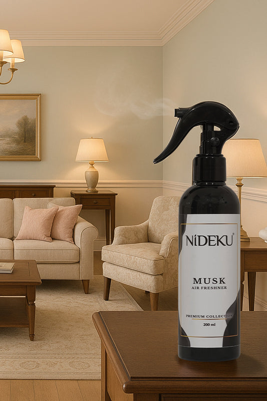 NiDEKU Musk Air Freshener Spray 200ml Long-Lasting, Streak-Free Odour Neutralizer for Bathroom, Kitchen & Office Instant Freshness Formula