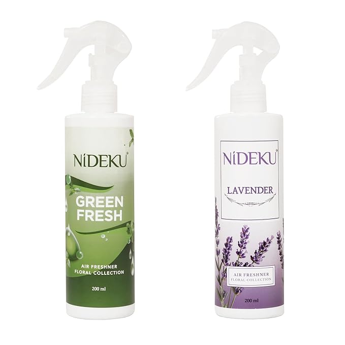 NiDEKU Air Freshener Spray – Pack of 2 (200ml Each) | Lavender & Green Fresh | Long-Lasting Odour Eliminator for Home, Office & Hotel