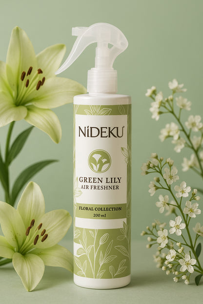 NiDEKU Green Lily Air Freshener Spray 200ml – Long-Lasting Room Freshener & Odour Neutralizer for Home, Office & Hotel – Quick Action Floral Fragrance Spray