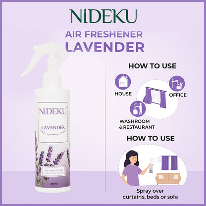 NiDEKU Lavender Air Freshener Spray 200ml – Long-Lasting Floral Scent | Instant Odour Remover for Home, Bathroom, Hotel, Office | Room Freshener & Air Neutralizer Spray